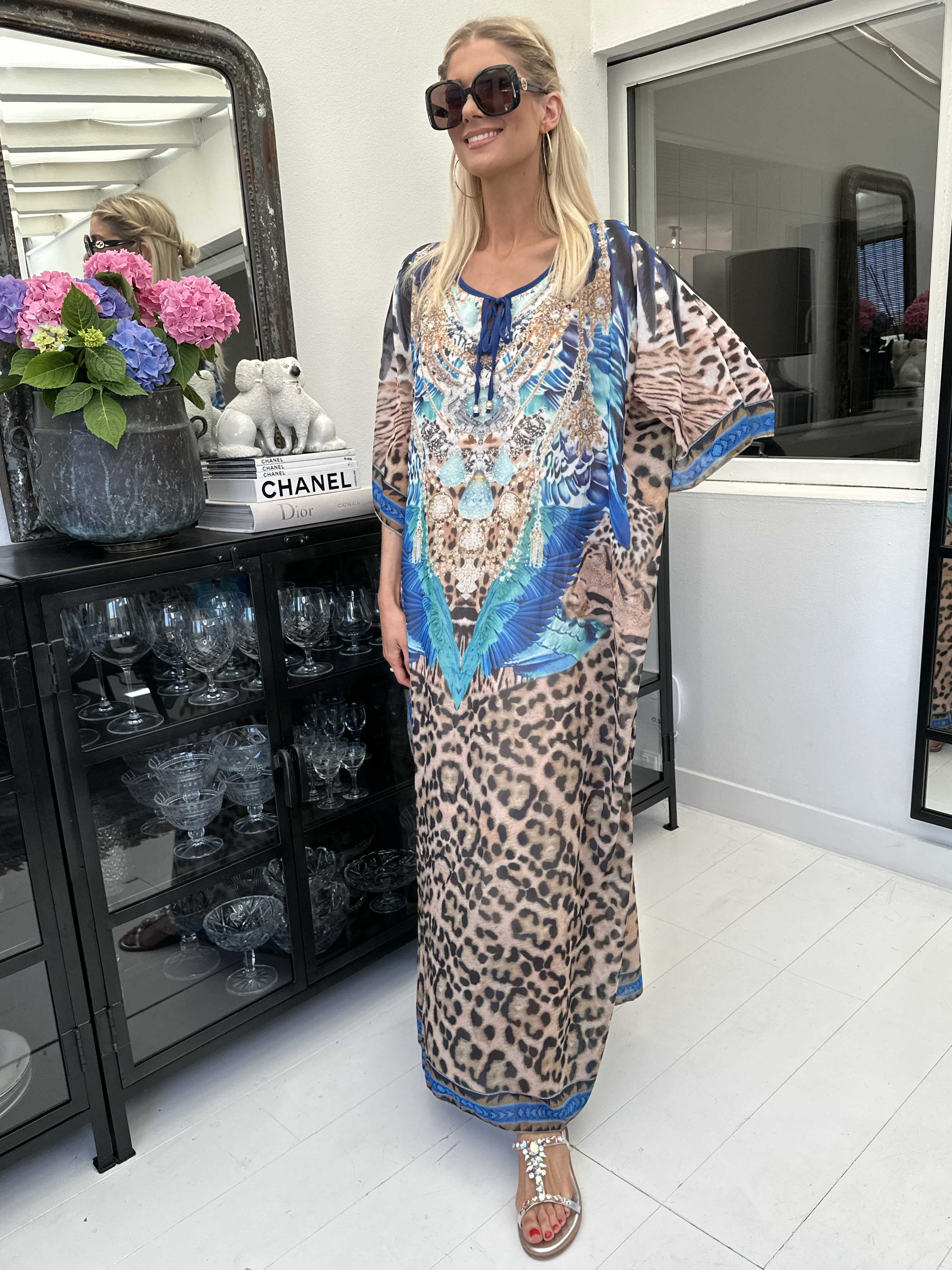 Sasha Leo - Lång tunika med leopardmönster och strass